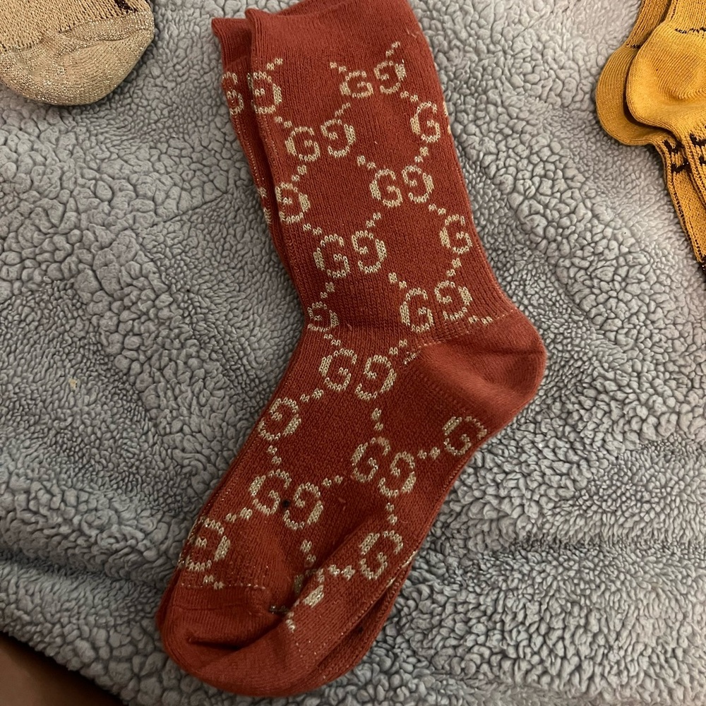 Elegant Logo Patterned Rust and Beige Socks